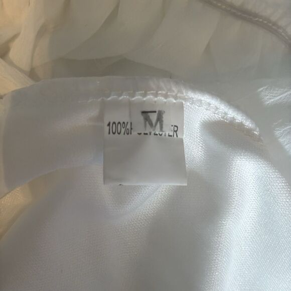 Women’s White Chiffon Long Sleeve Dress Halter Neck Ruffle Hem Size M - Picture 9 of 14